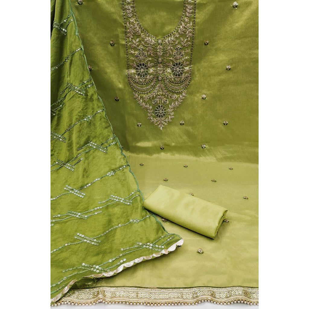 Green Embroidered Viscose Dress Material