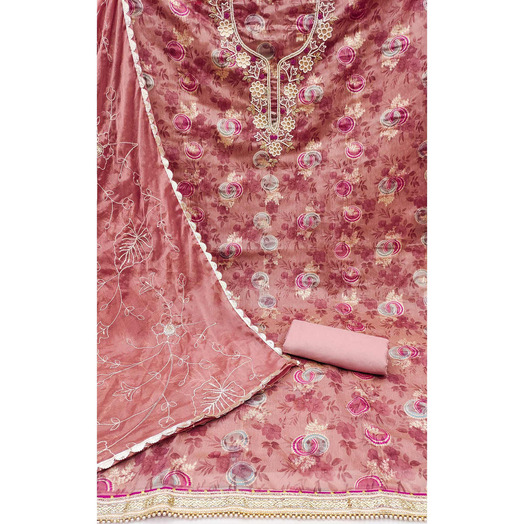 Mauve Woven Chanderi Silk Dress Material