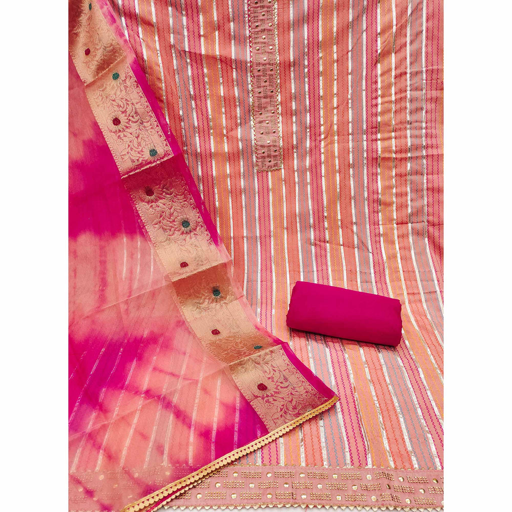 Pink Striped Woven Pure Cotton Dress Material