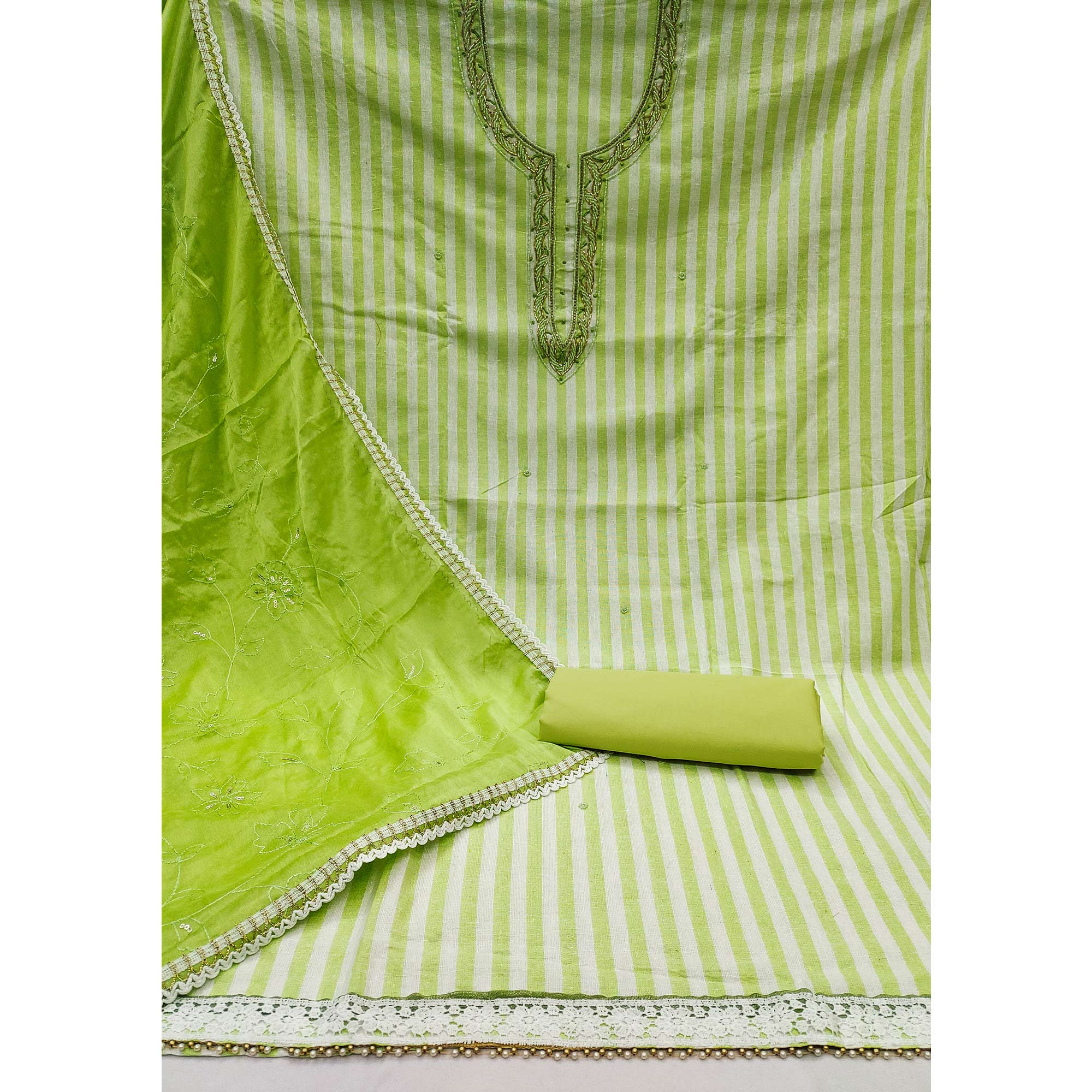Green Printed Pure Cotton Dress Material