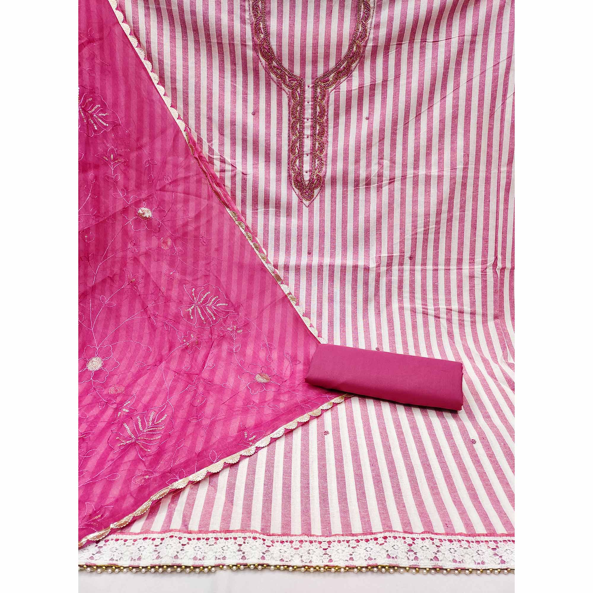 Pink Printed Pure Cotton Dress Material