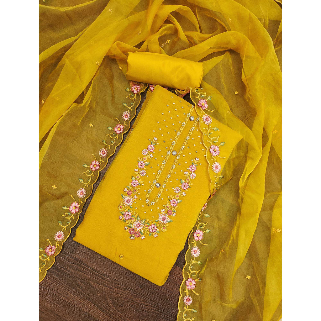 Mustard Floral Sequins Embroidered Viscose Dress Material