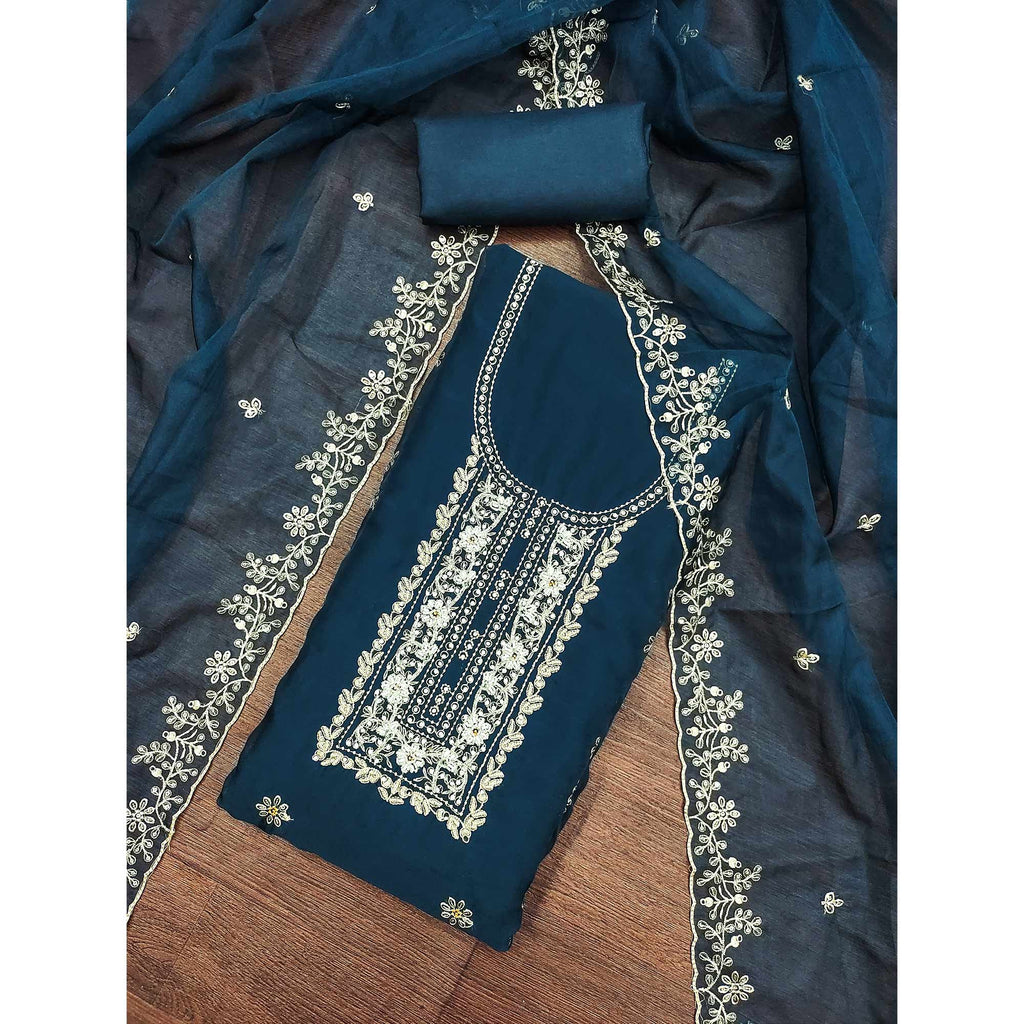 Morpich Floral Handwork Embroidery Viscose Organza Dress Material