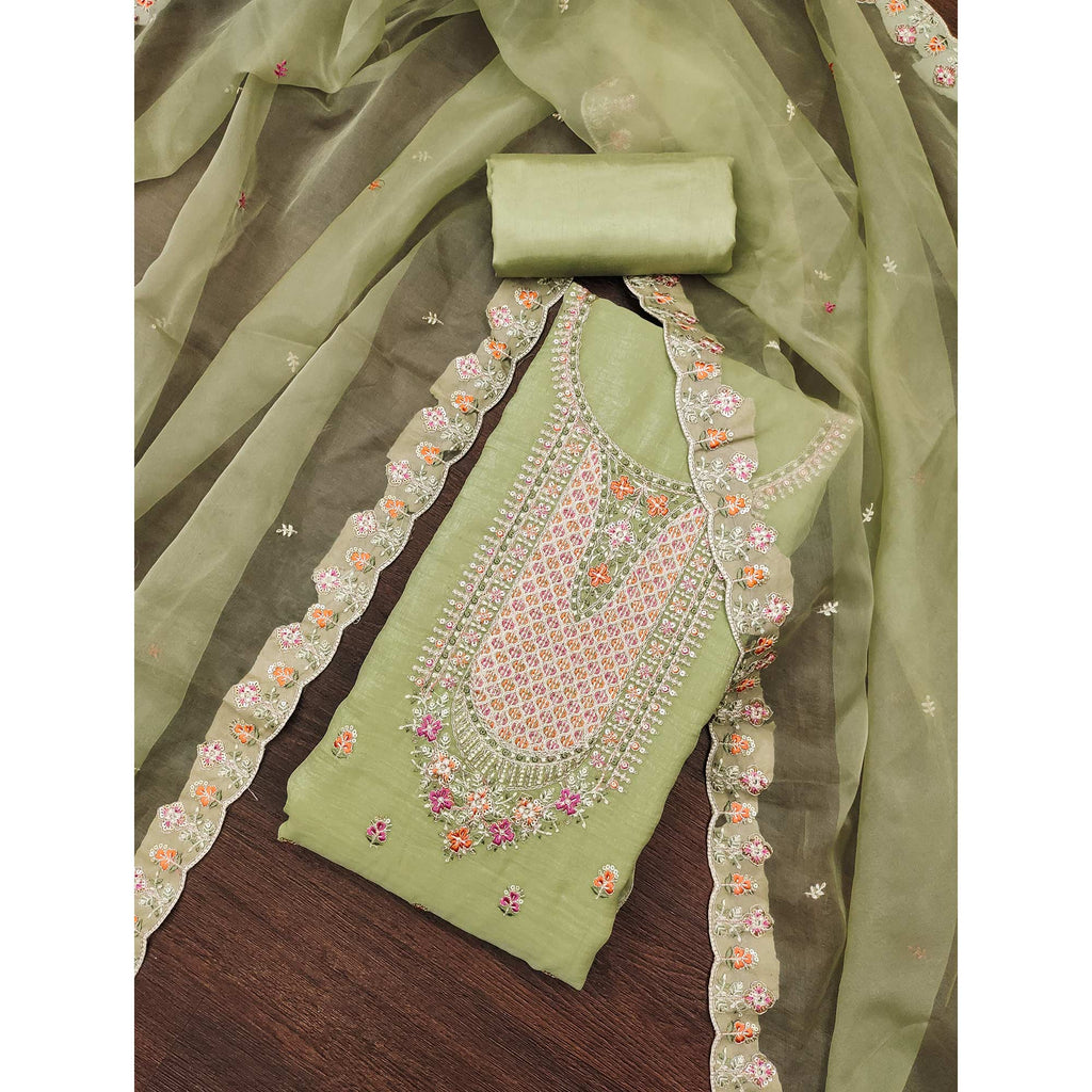 Green Floral Sequins Embroidery Viscose Dress Material