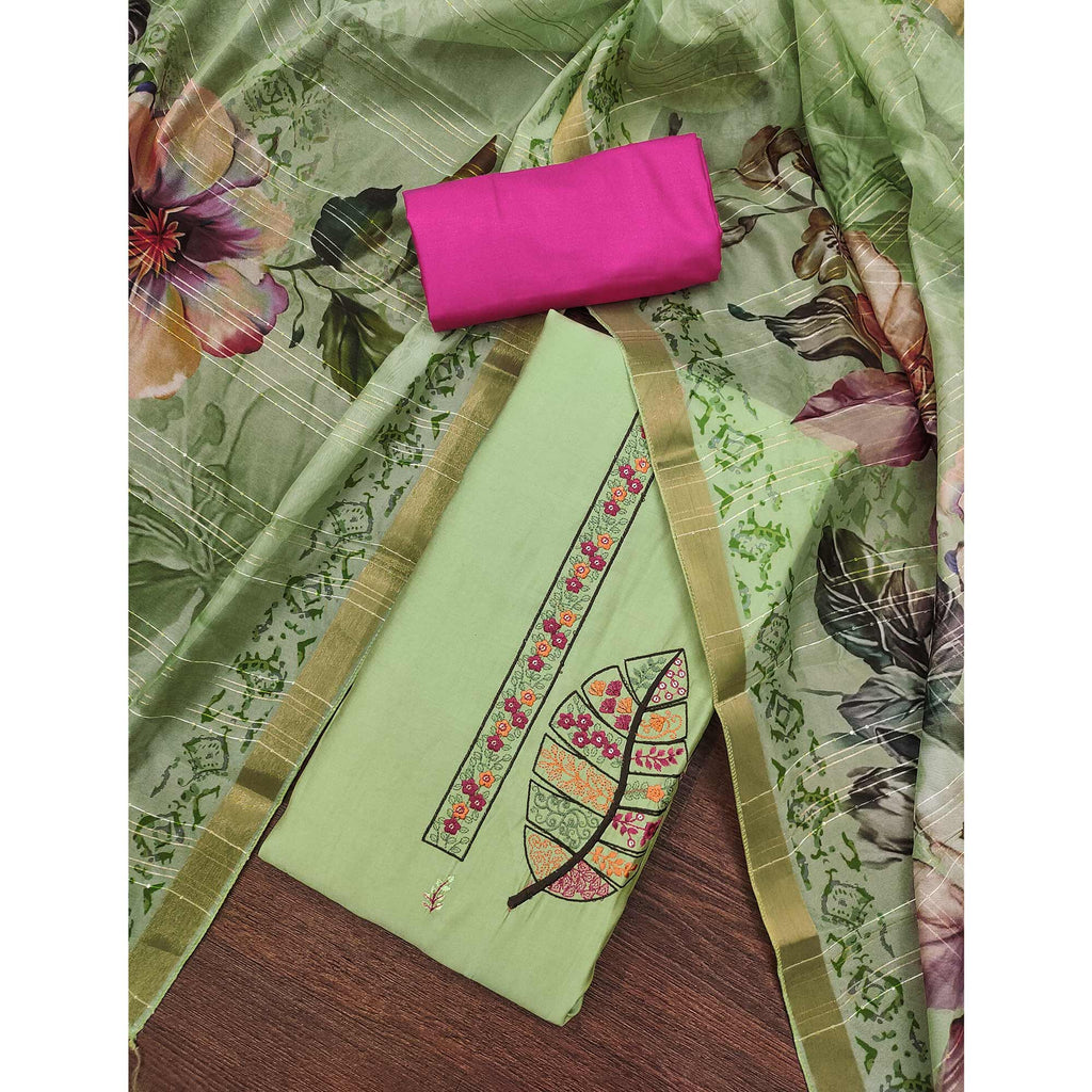 Green Delight Floral Sequins Embroidered Cotton Silk Dress Material