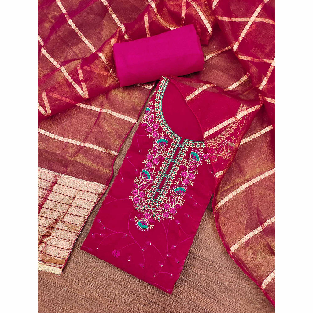 Pink Georgette Silk Dress Material Beautified With Floral Sequins Embroidery