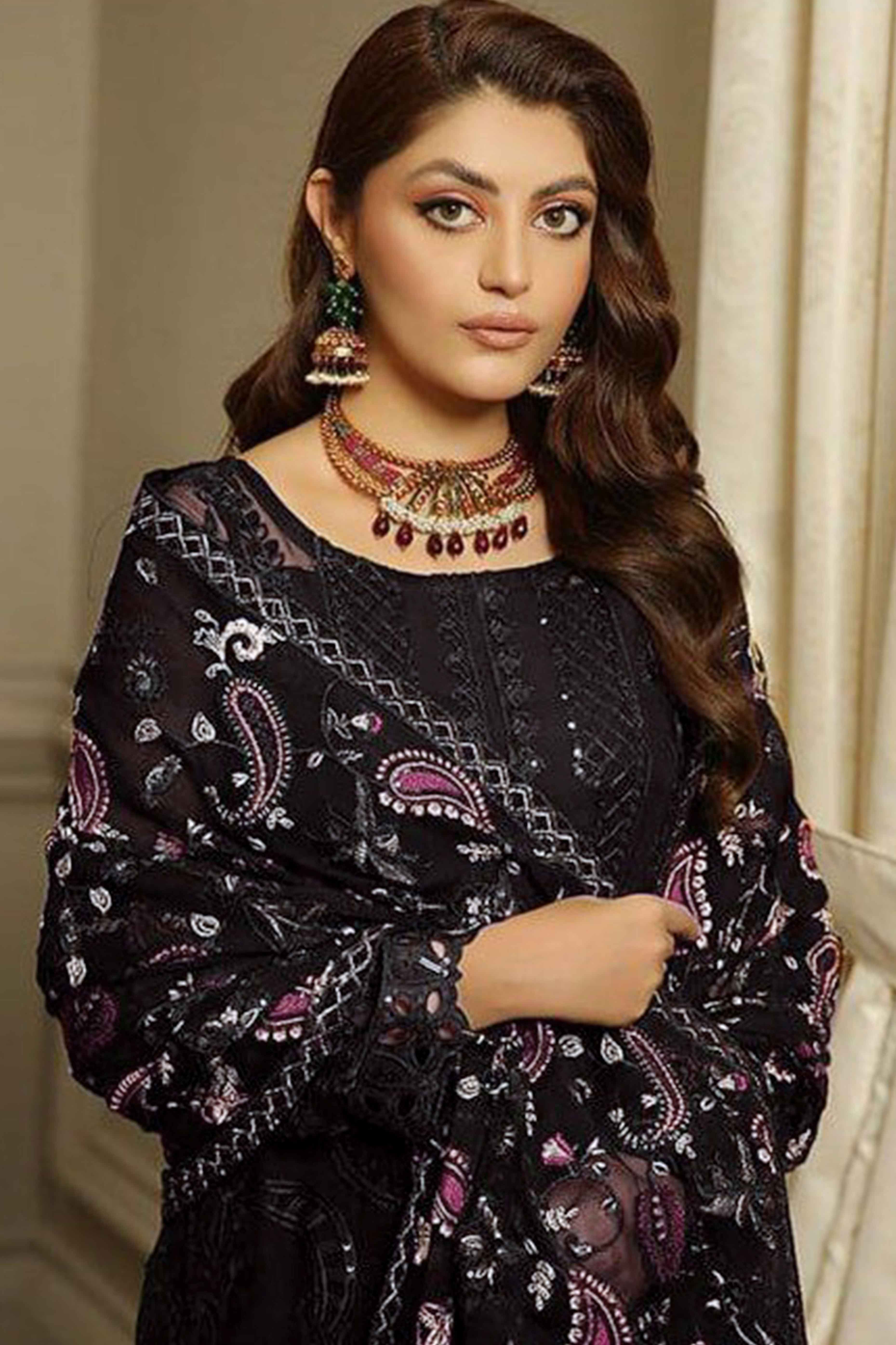 Black Heavy Embroidered Work Georgette Dress Material