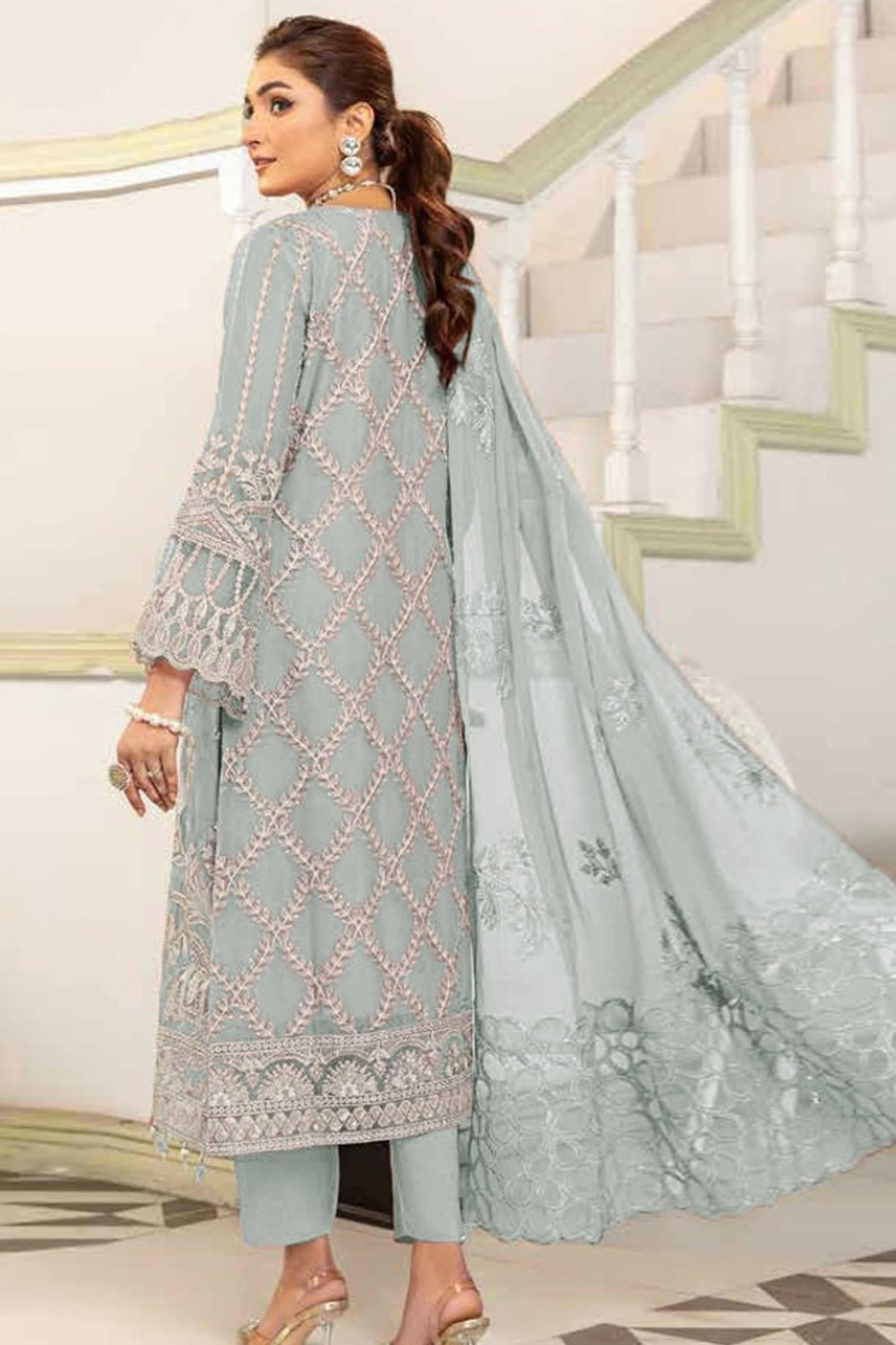 Muted Green Floral Design Dress Material Crafted from Lightweight Georgette Fabric