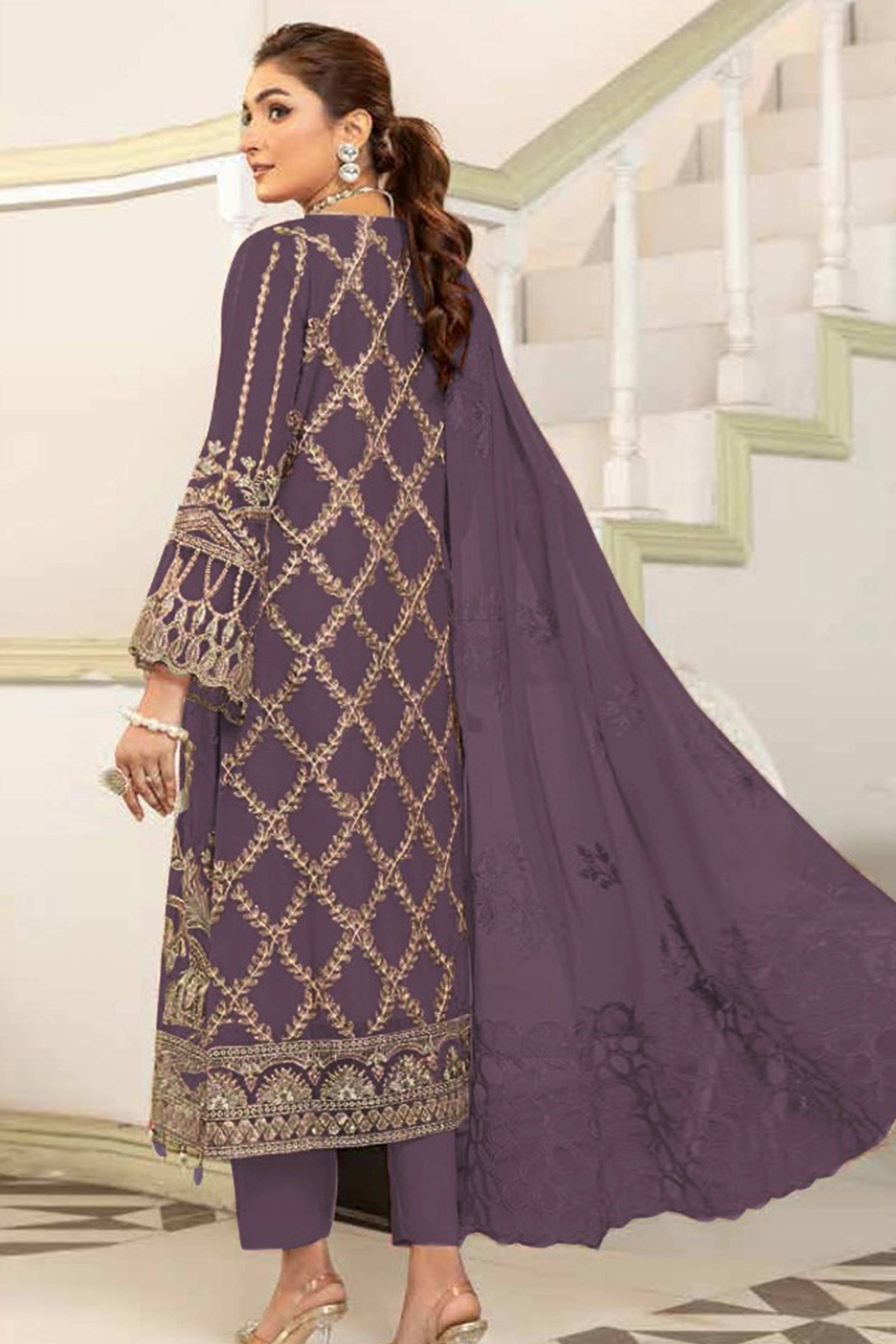 Mauve Floral Design Dress Material Crafted from Lightweight Georgette Fabric