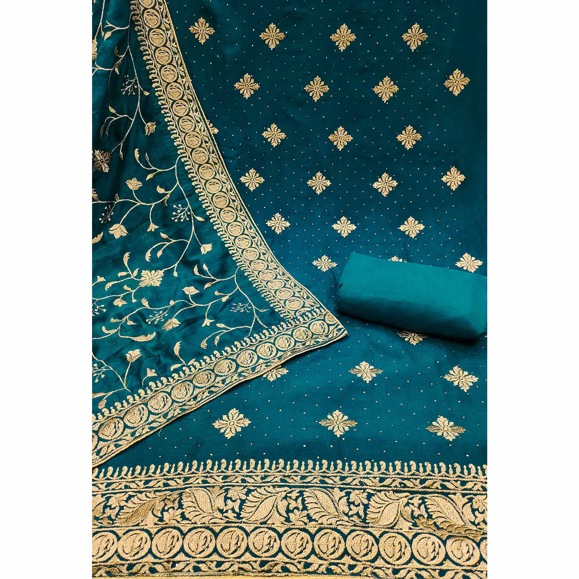 Morpich Floral Embroidered Chinon Dress Material