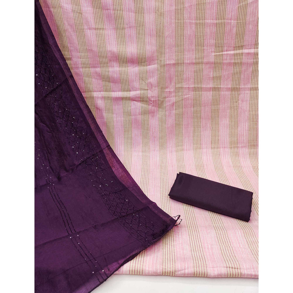 Pink Striped Woven Pure Cotton Dress Material