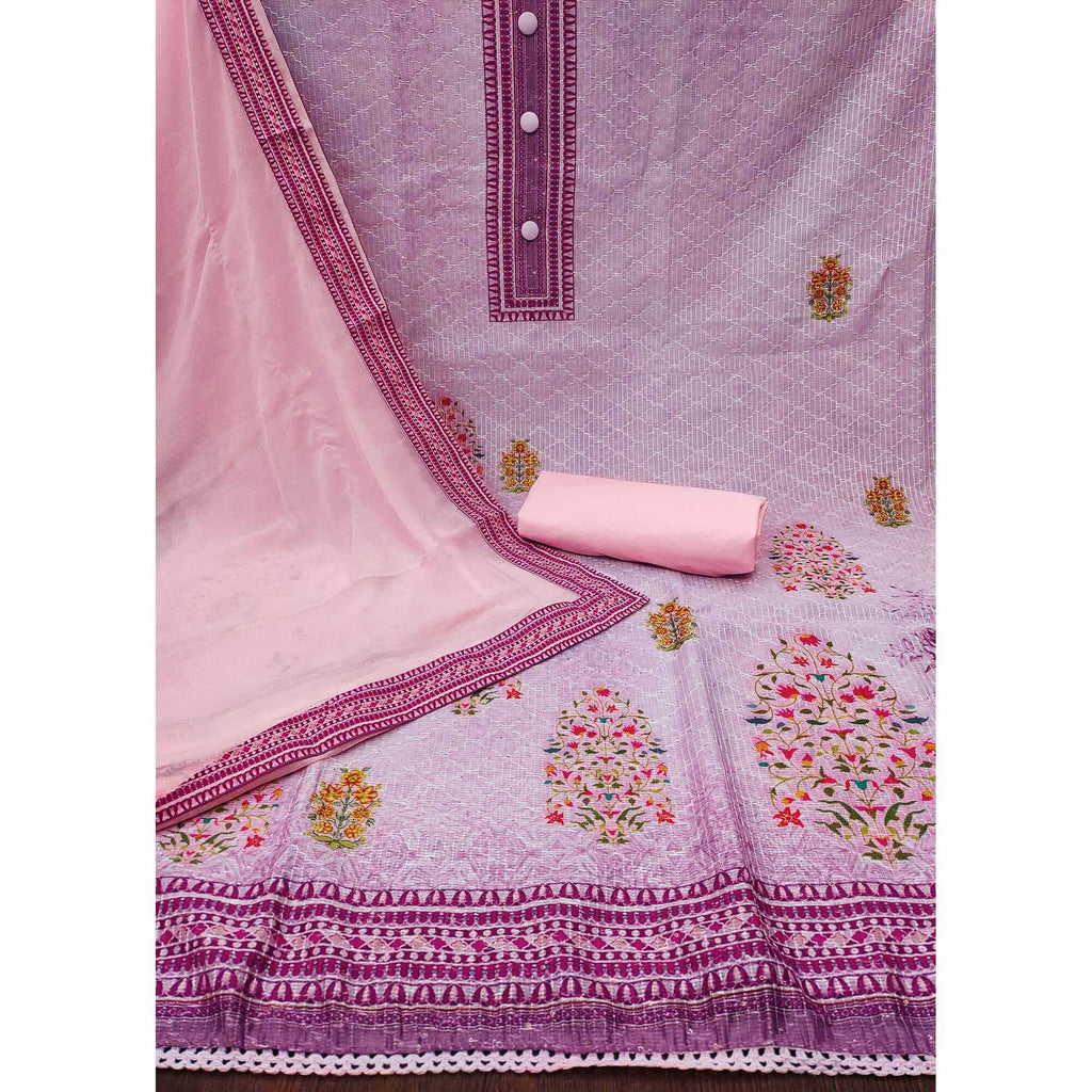 Pink Floral Printed Cotton Silk Dress Material