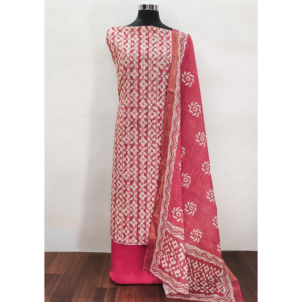 Pink Printed Pure Cotton Dress Material