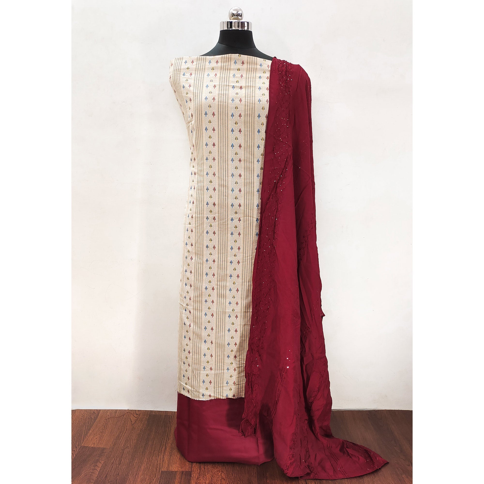 Cream Woven Pure Cotton Dress Material