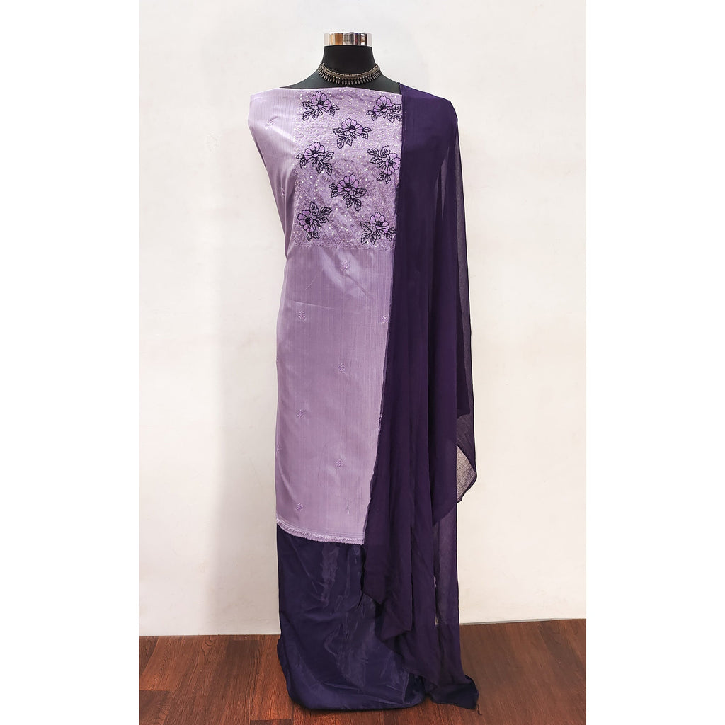 Light Purple Silk Blend Dress Material with Sequin Embroidery