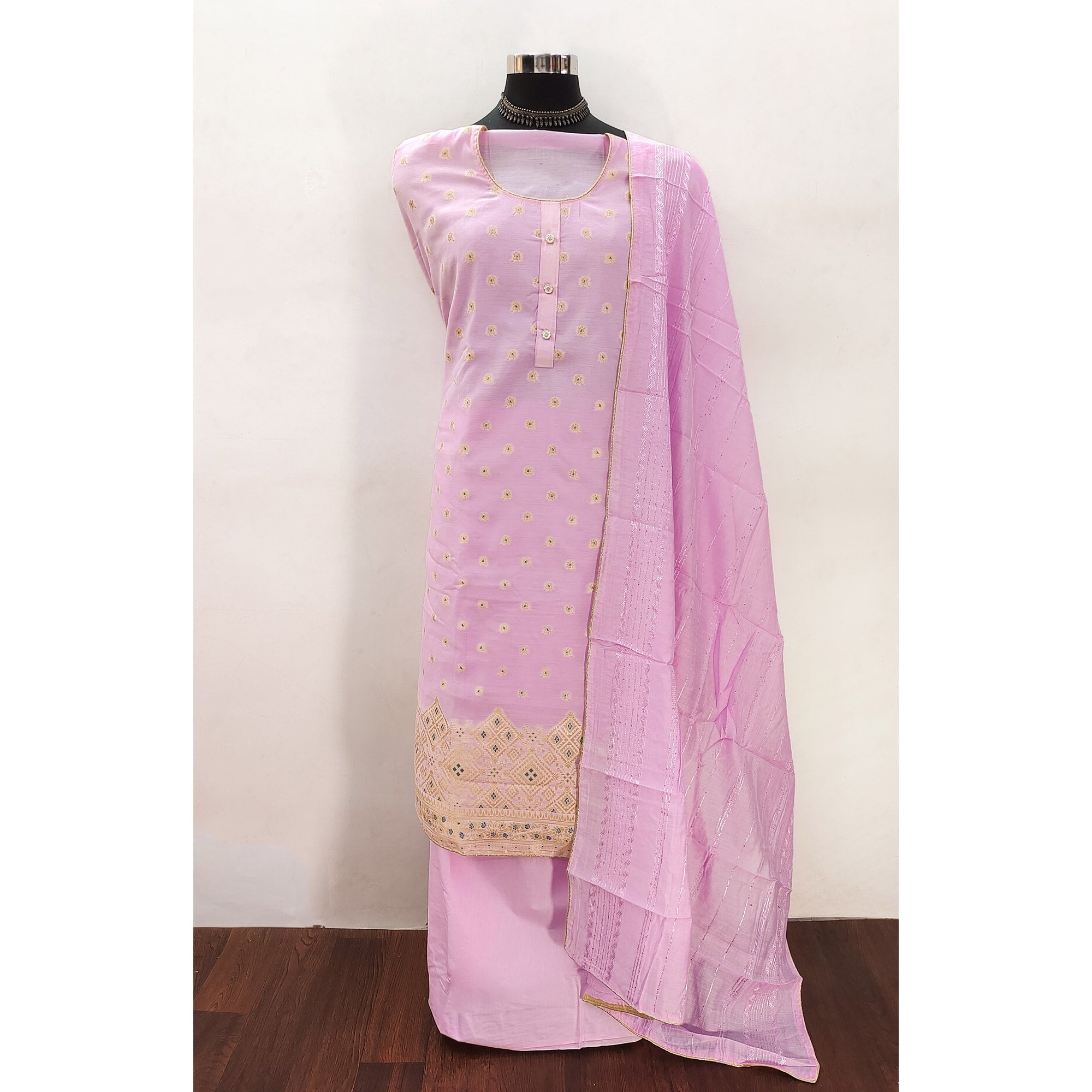 Pink Banarasi Silk Traditional Weaving Dress Material