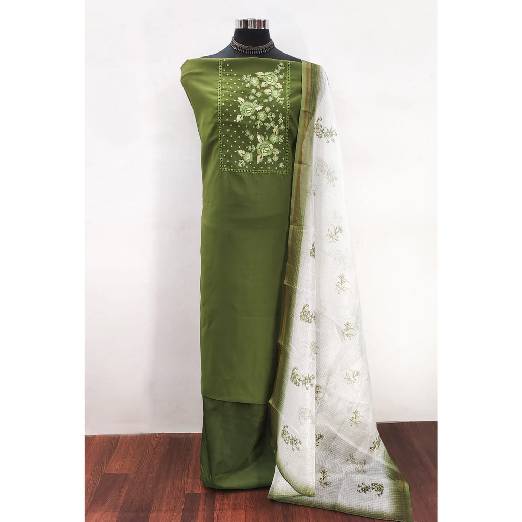 Green Viscose Dress Material With Stunning Floral Sequin Embroidery