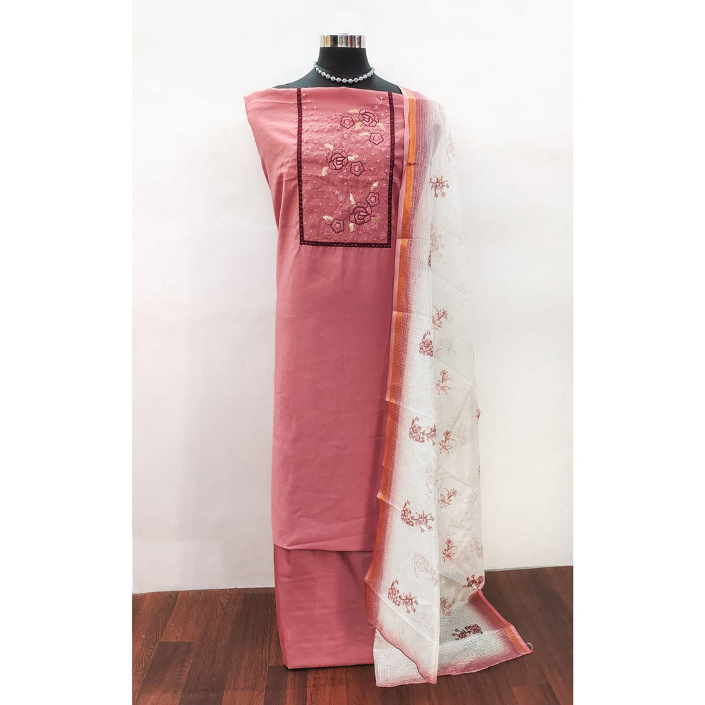 Peach Viscose Dress Material With Stunning Floral Sequin Embroidery