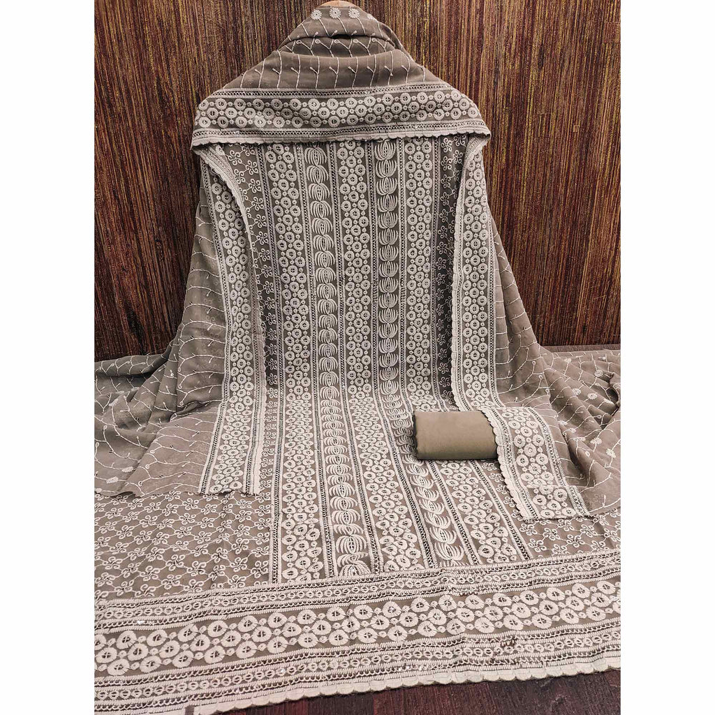 Brown Sequin Embroidered Georgette Dress Material