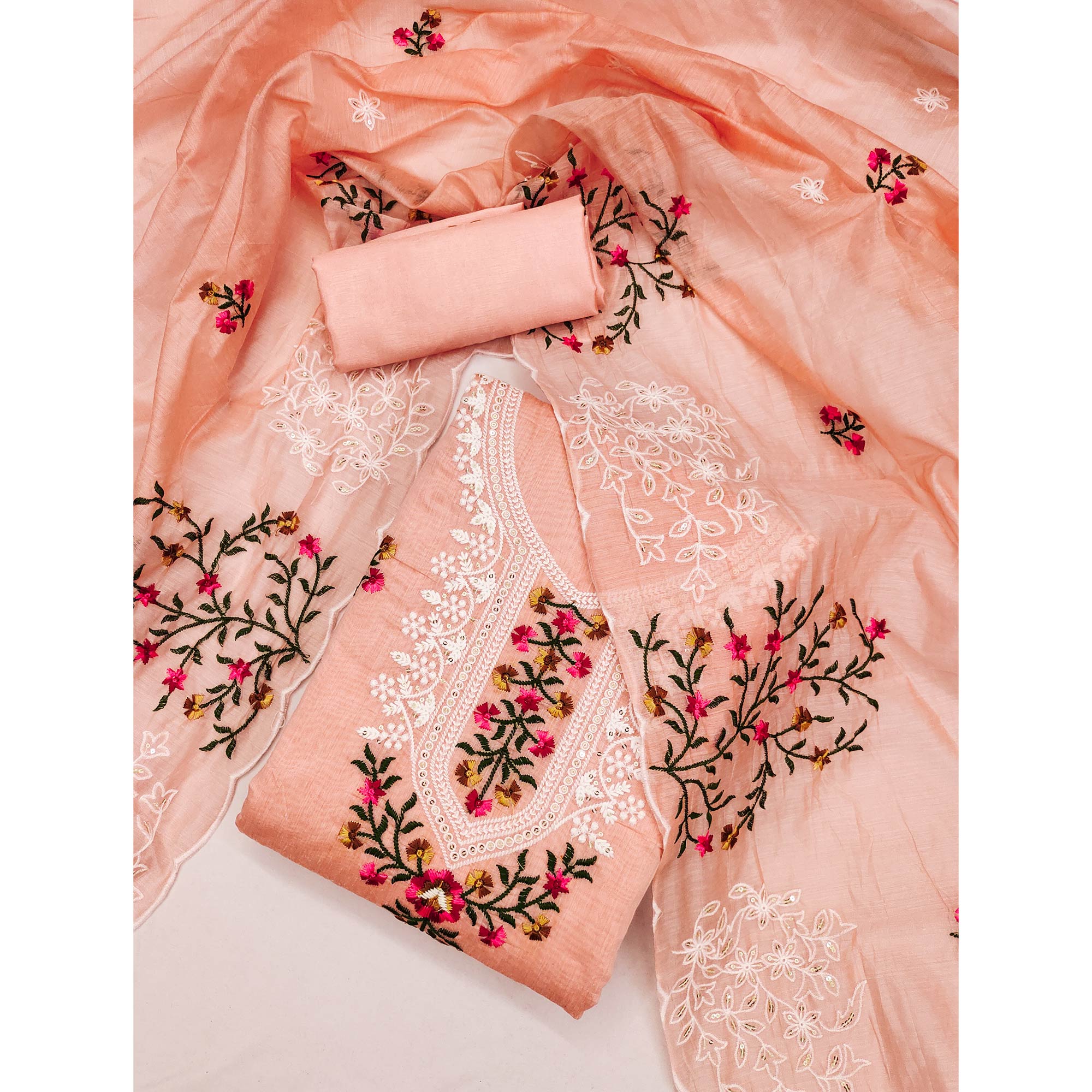 4Peach Floral Sequins Embroidered Chanderi Dress Material