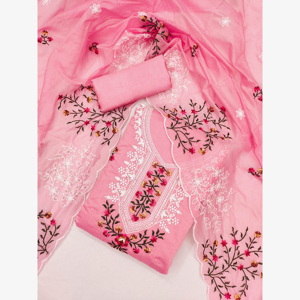 Pink Floral Sequins Embroidered Chanderi Dress Material