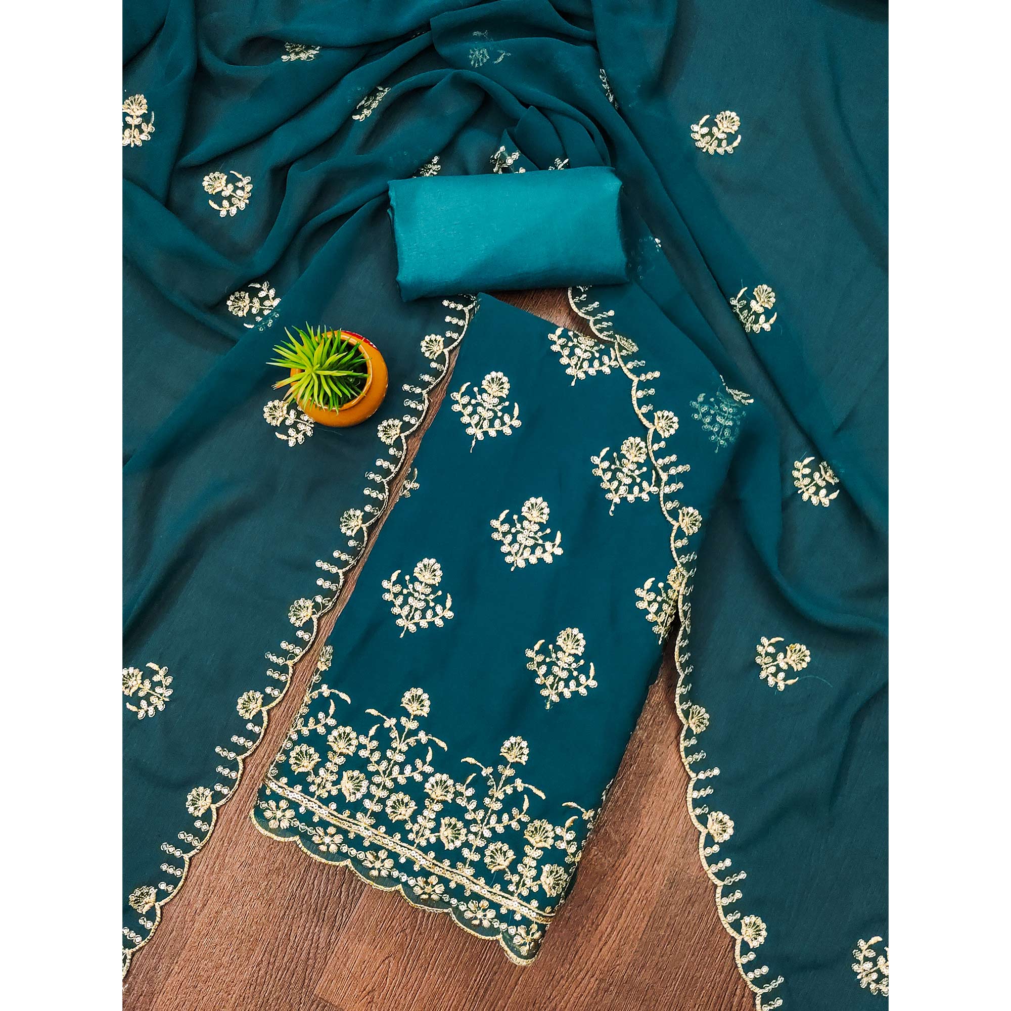 Morpich Floral Sequins Embroidered Georgette Dress Material