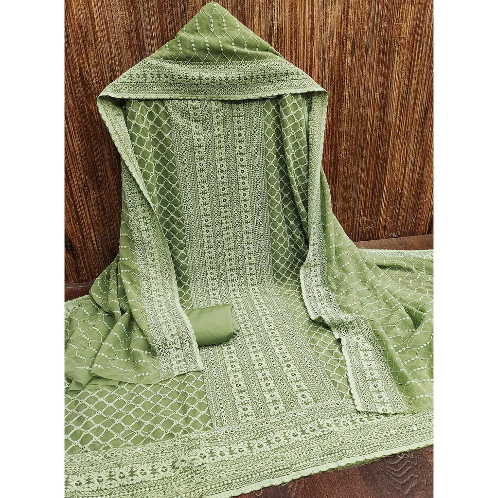 Green Chikankari Work Georgette Dress Material