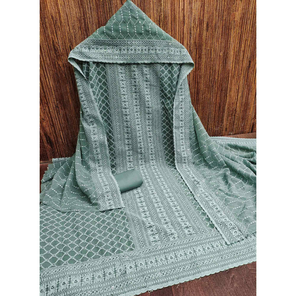 Grey Chikankari Work Georgette Dress Material