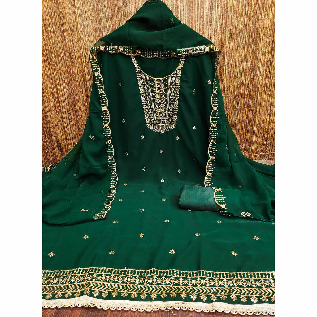 Green Georgette Dress Material Featuring Floral Sequins Embroidery