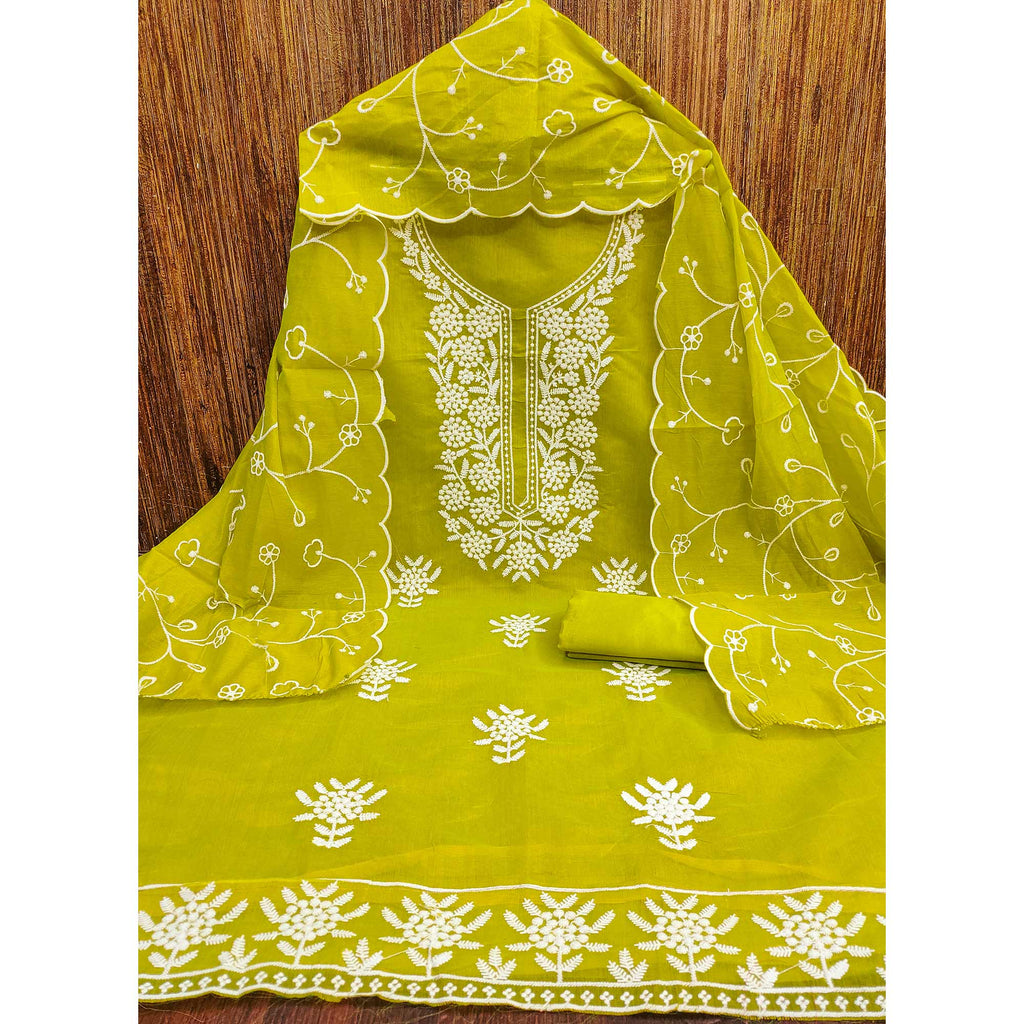 Green Chanderi Silk Dress Material With Exquisite Floral Thread Embroidery