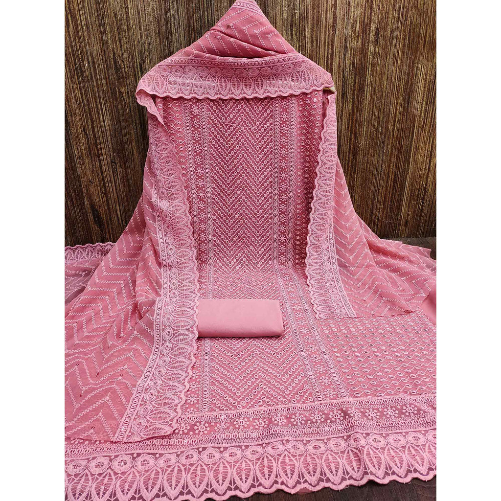 Pink Georgette Dress Material With Alluring Sequin Embroidery