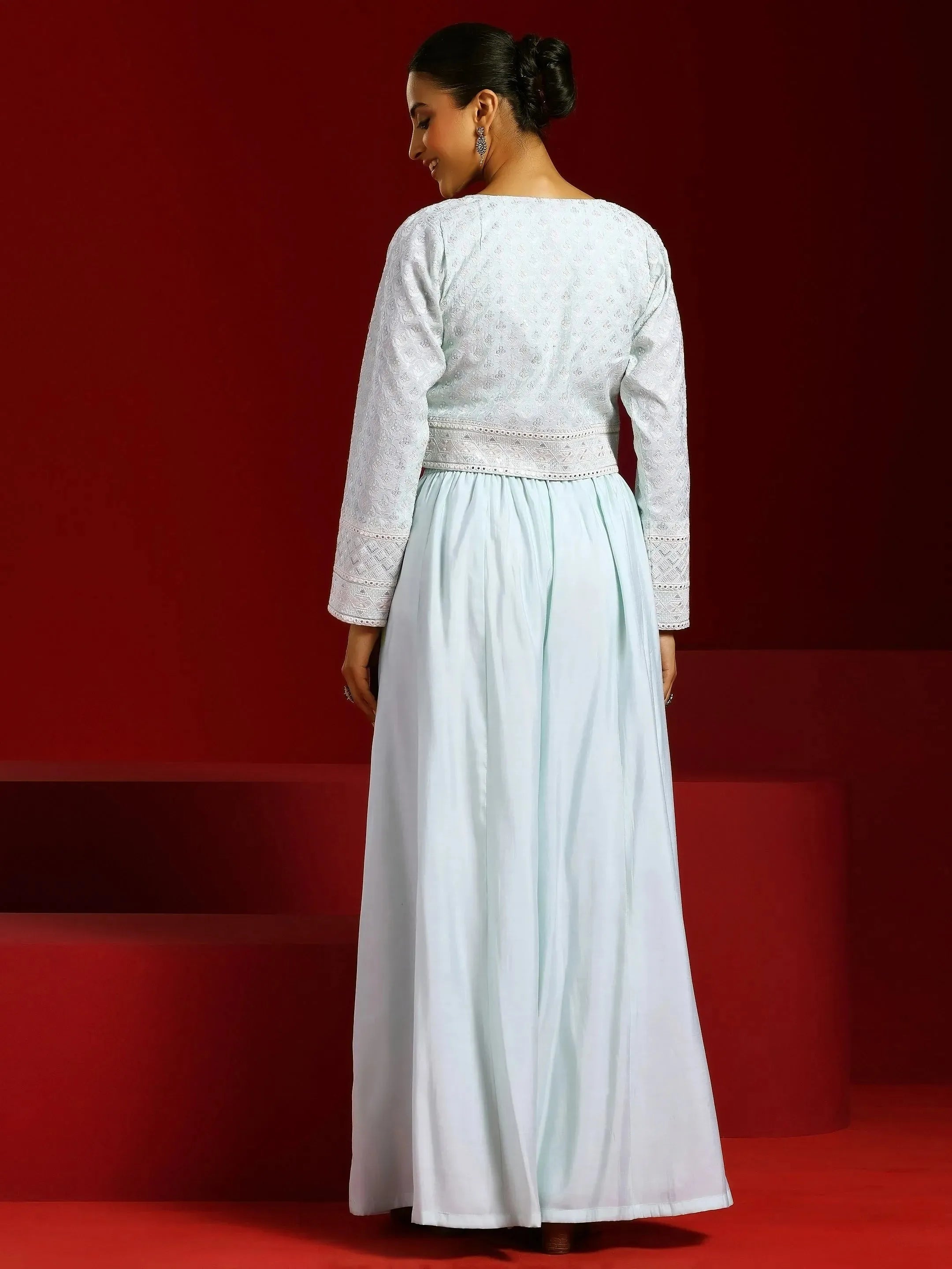 Libas Art Sea Green Solid Silk Blend 3 Piece Co-Ords