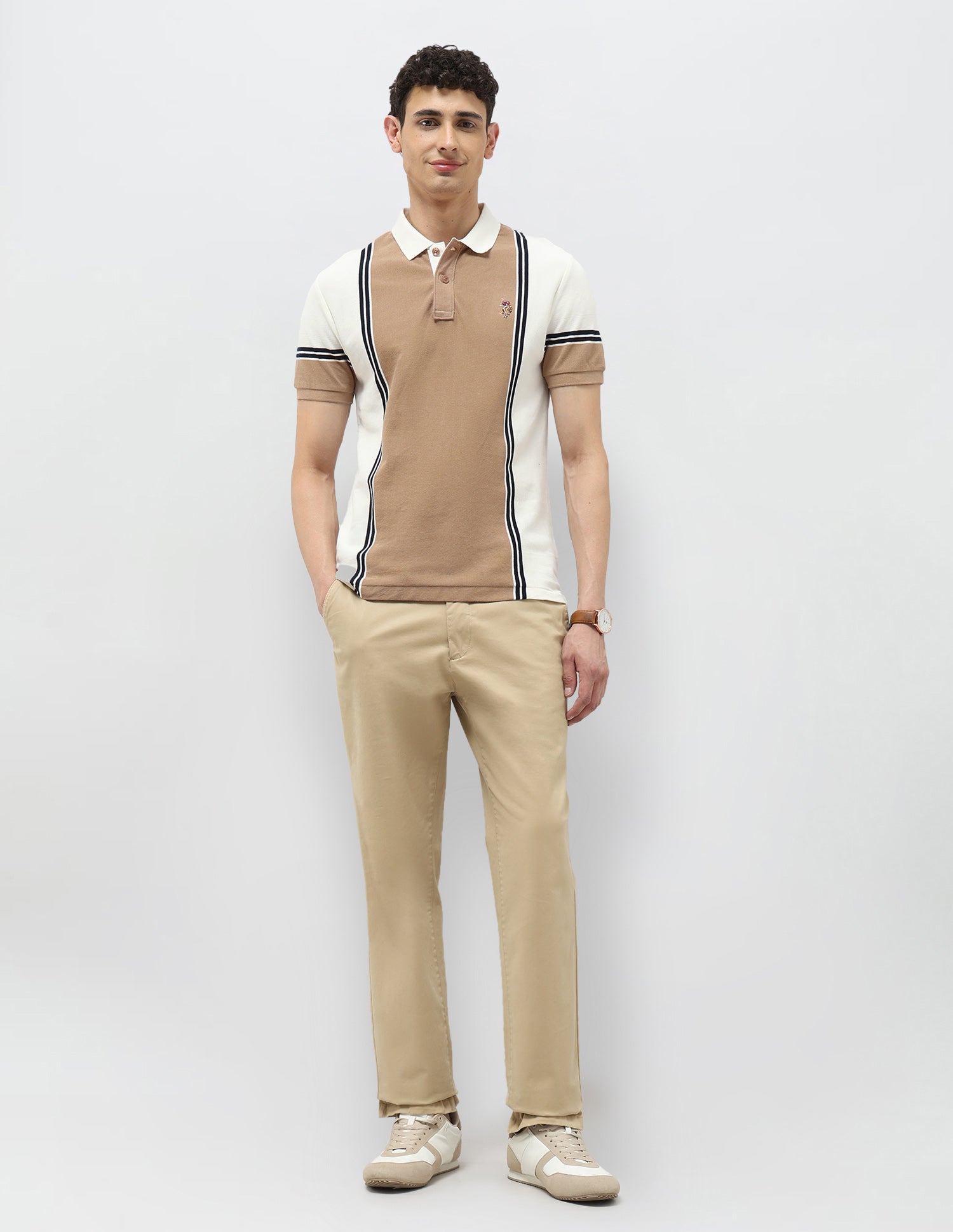 Colorblocked Vertical Striped Polo Shirt