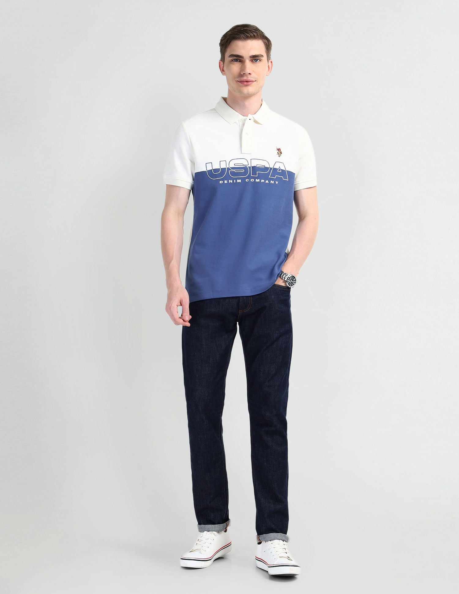 Muscle Fit Colour Blocked Polo Shirt