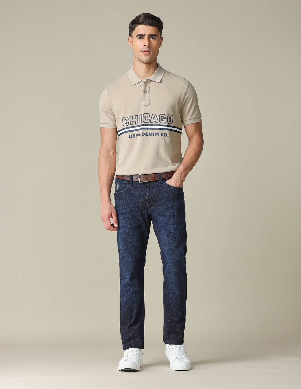 Muscle Fit Typographic Printed Polo Shirt