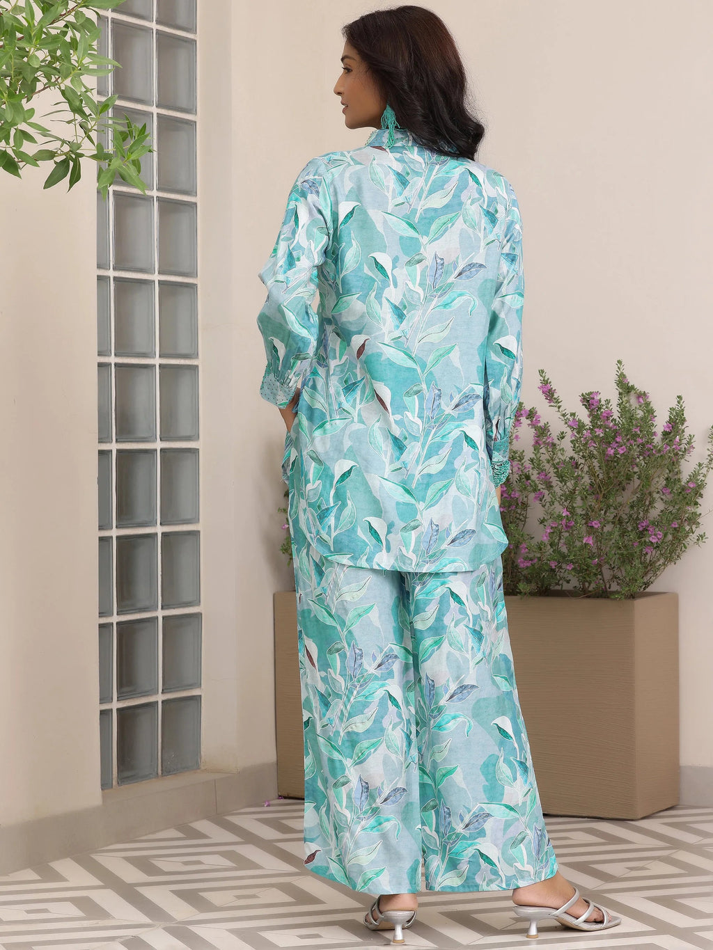 Blue Printed Silk Blend Co-Ords