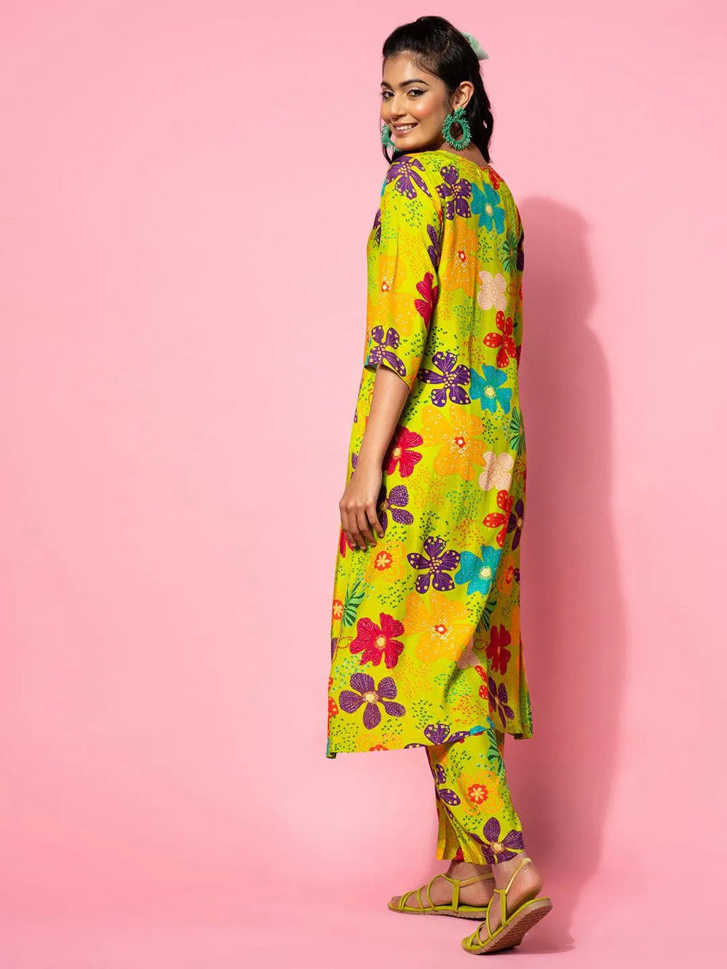 Green Printed Silk Blend Co-Ords