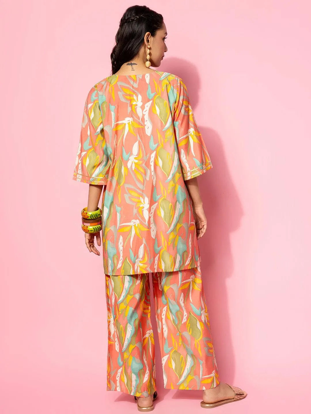 Coral Printed Silk Blend Co-Ords