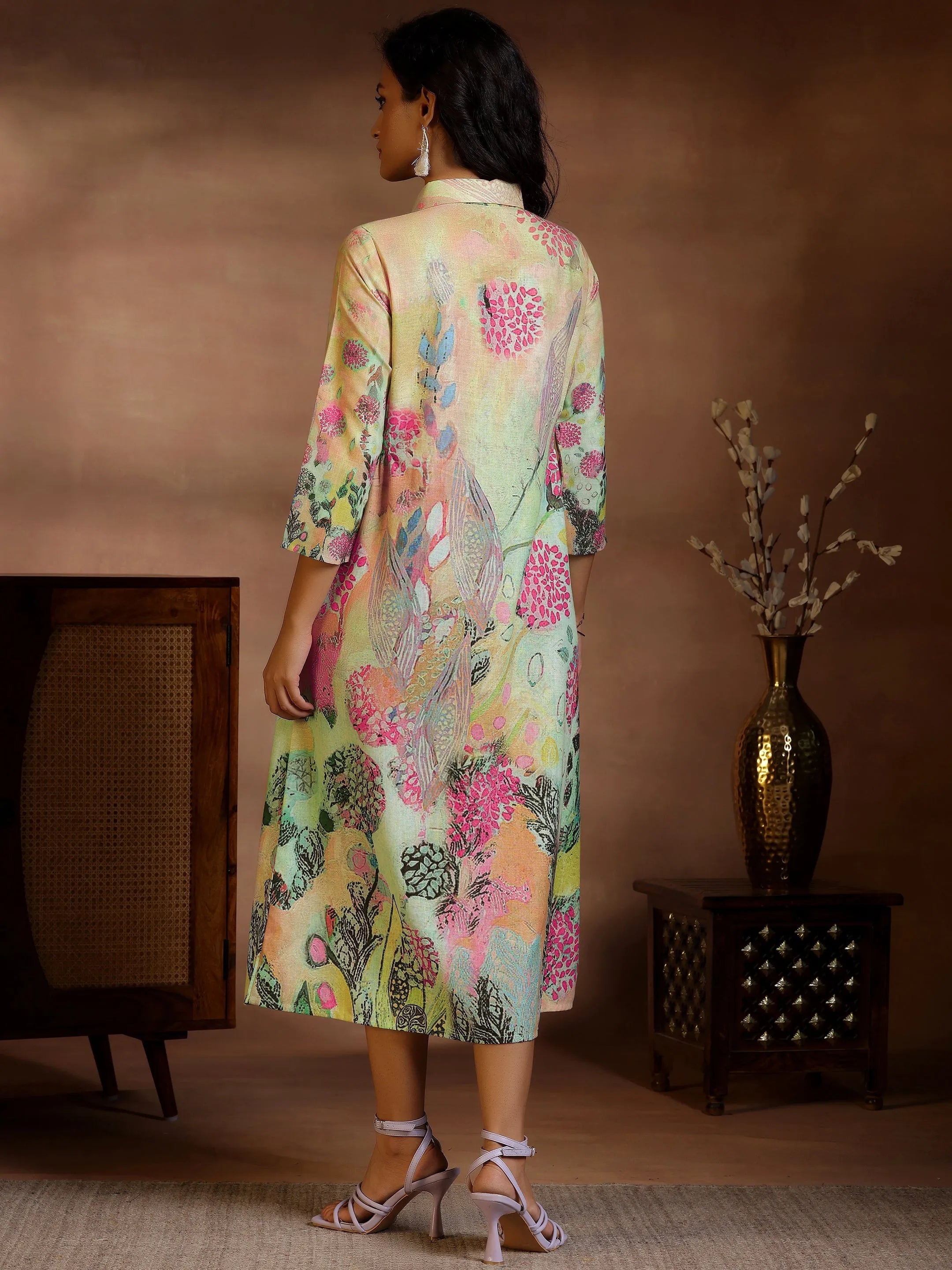 Multi Printed Cotton Blend Shirt Dress