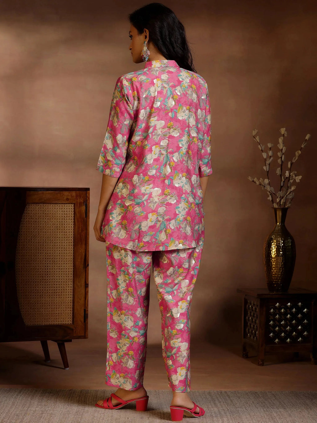 Pink Printed Silk Blend Co-Ords