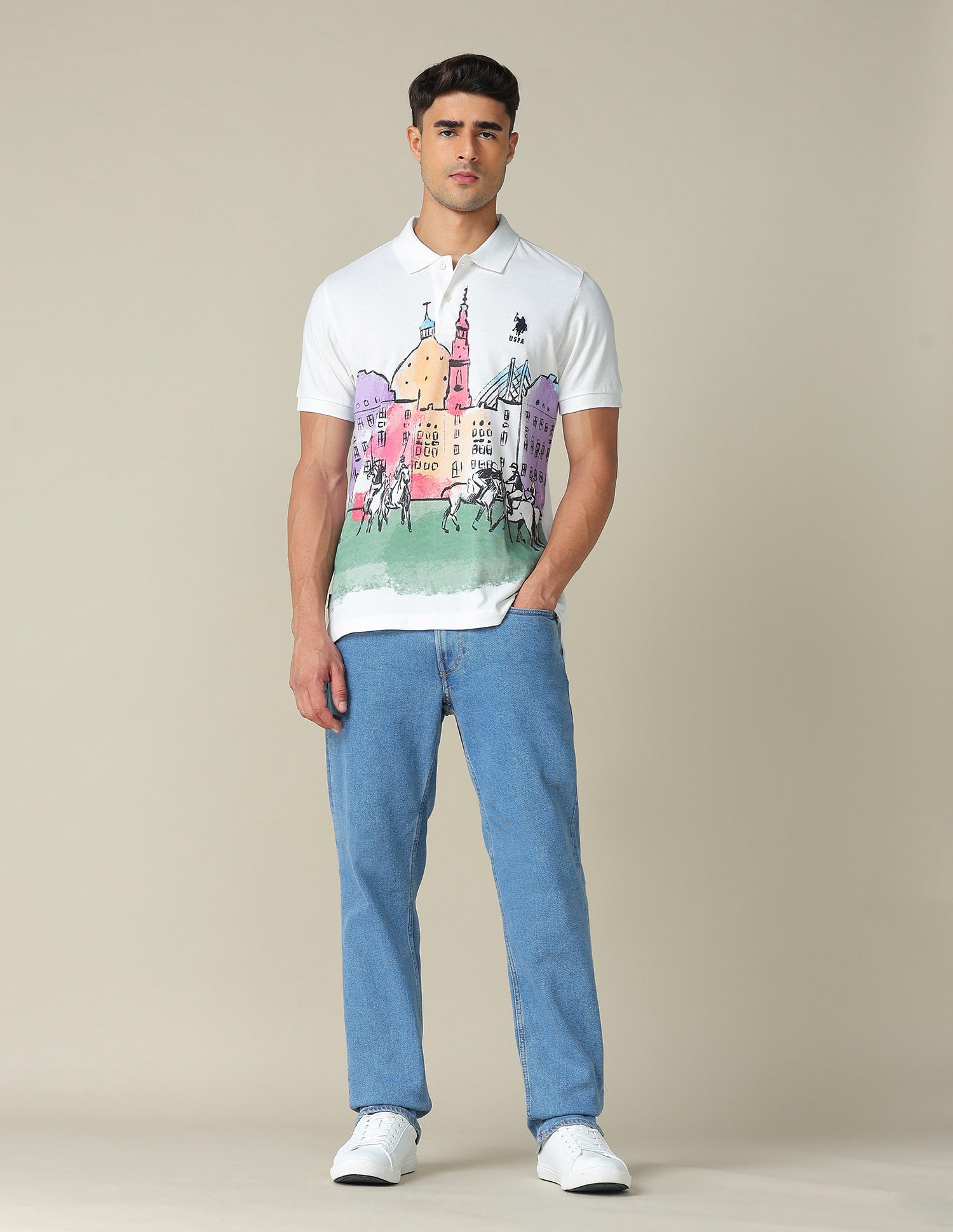 Muscle Fit Graphic Printed Polo Shirt