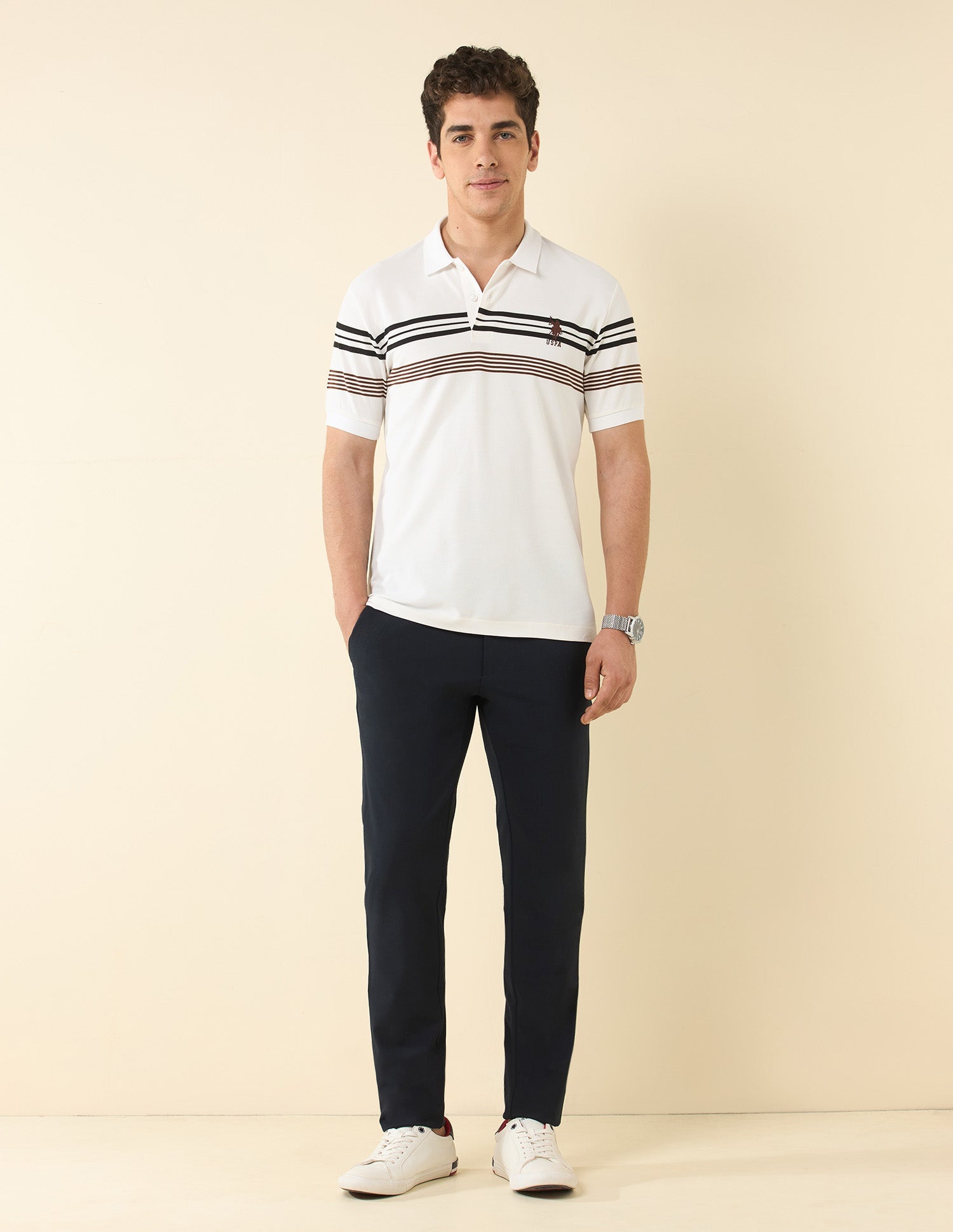 Horizontal Striped Modern Monochrome Polo Shirt