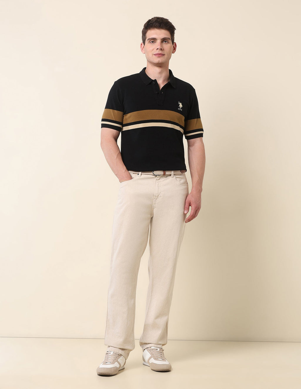 Horizontal Striped Modern Monochrome Polo Shirt