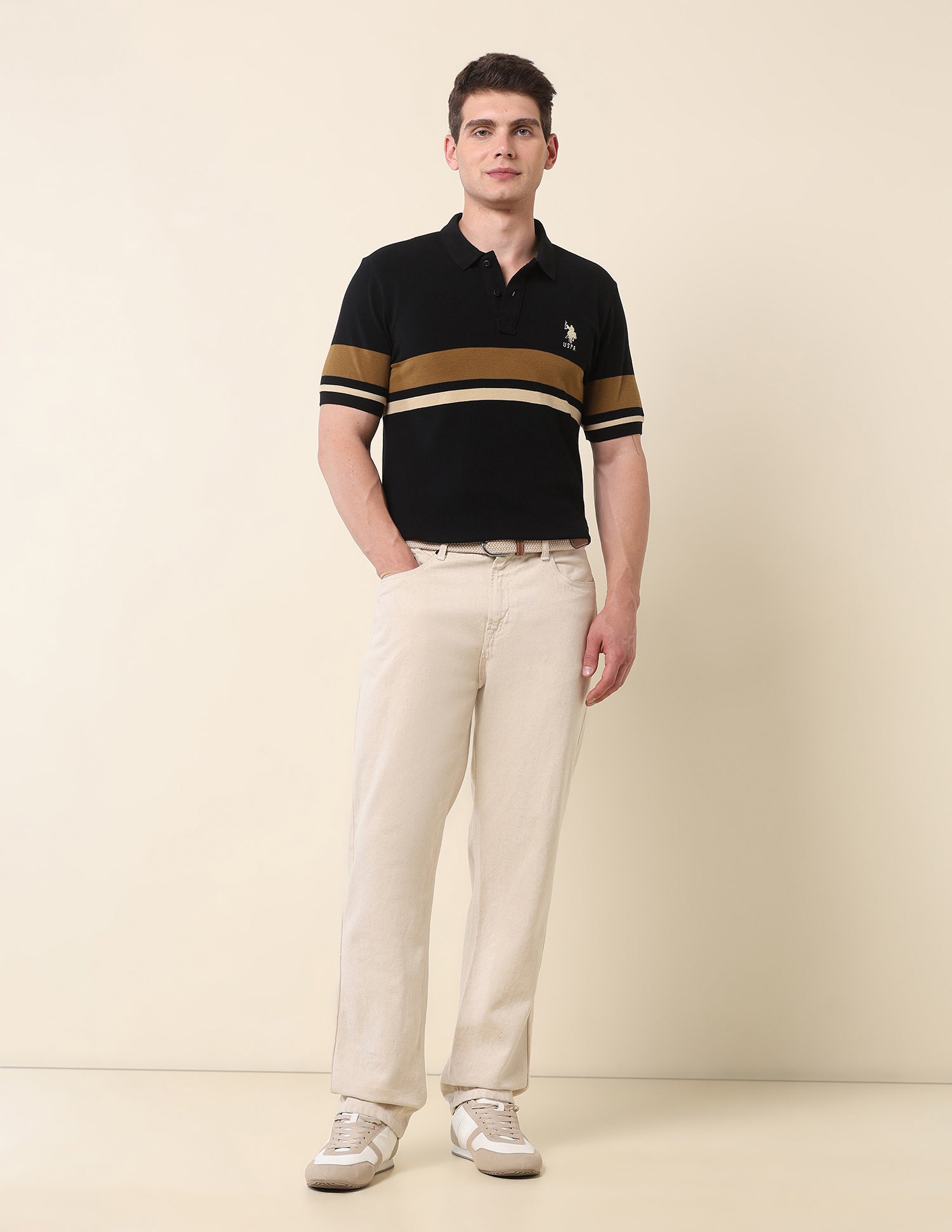 Horizontal Striped Modern Monochrome Polo Shirt