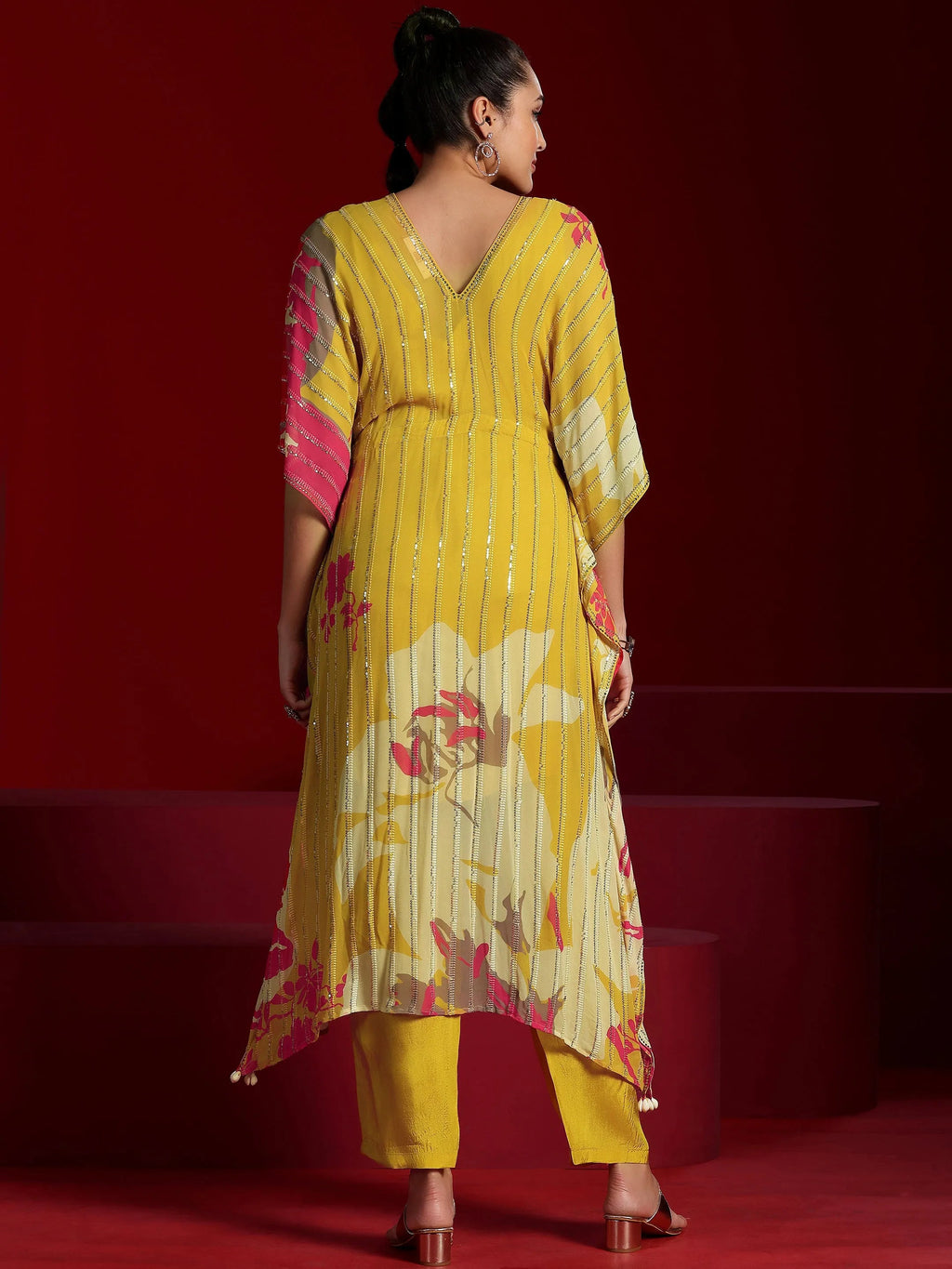 Libas Art Yellow Printed Poly Georgette 3 Piece Co-Ords