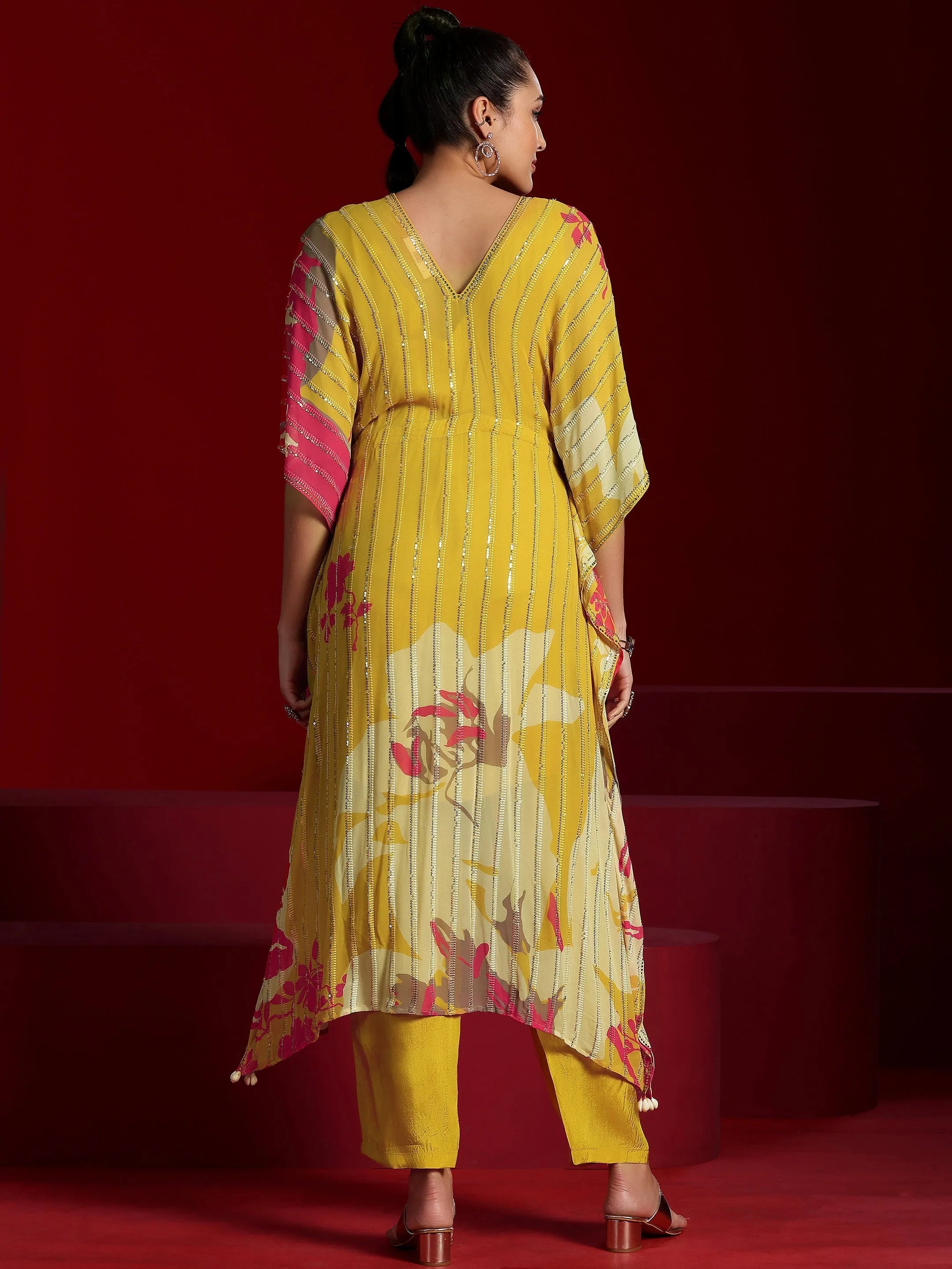 Libas Art Yellow Printed Poly Georgette 3 Piece Co-Ords