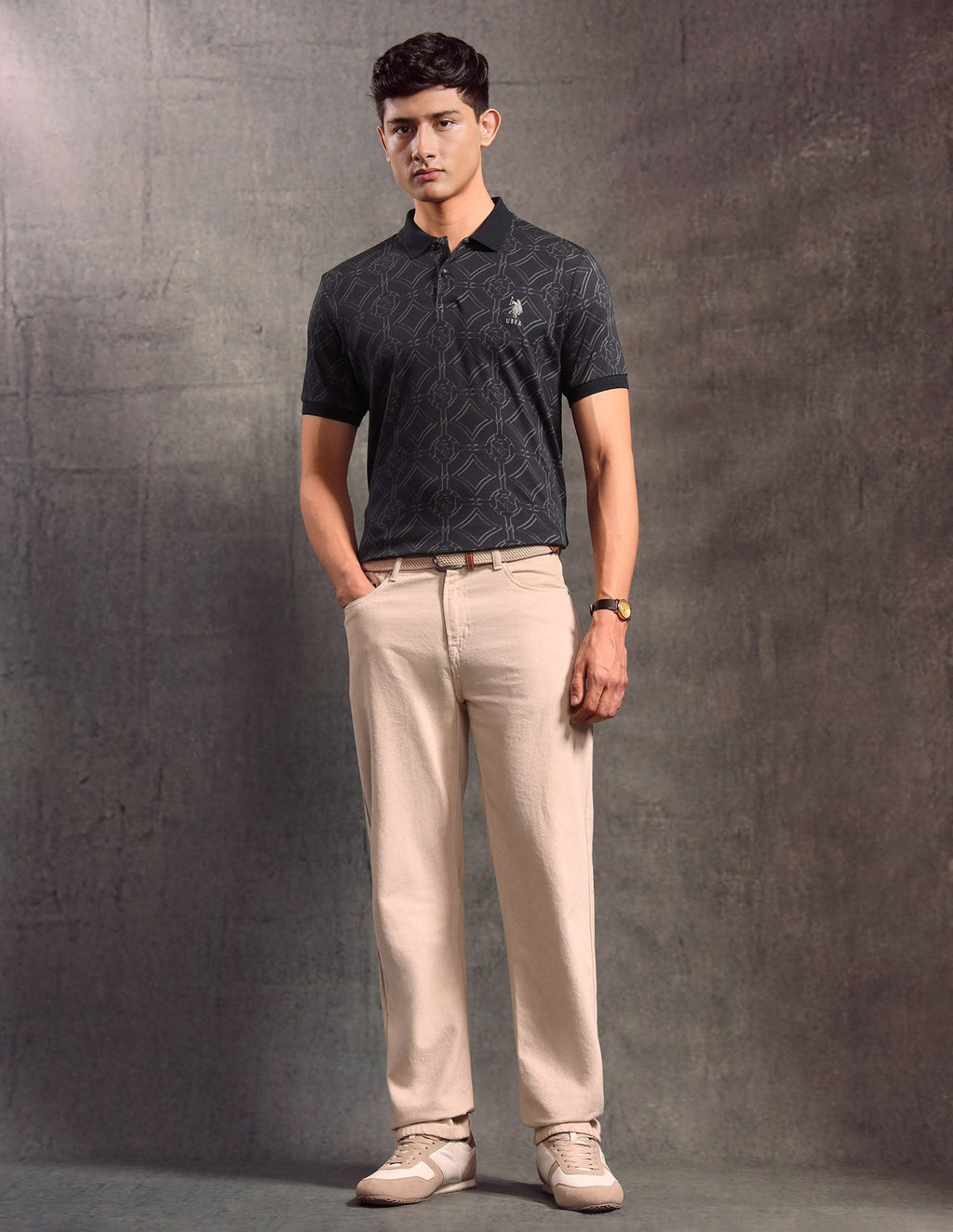 Geometric Printed Muscle Fit Polo shirt