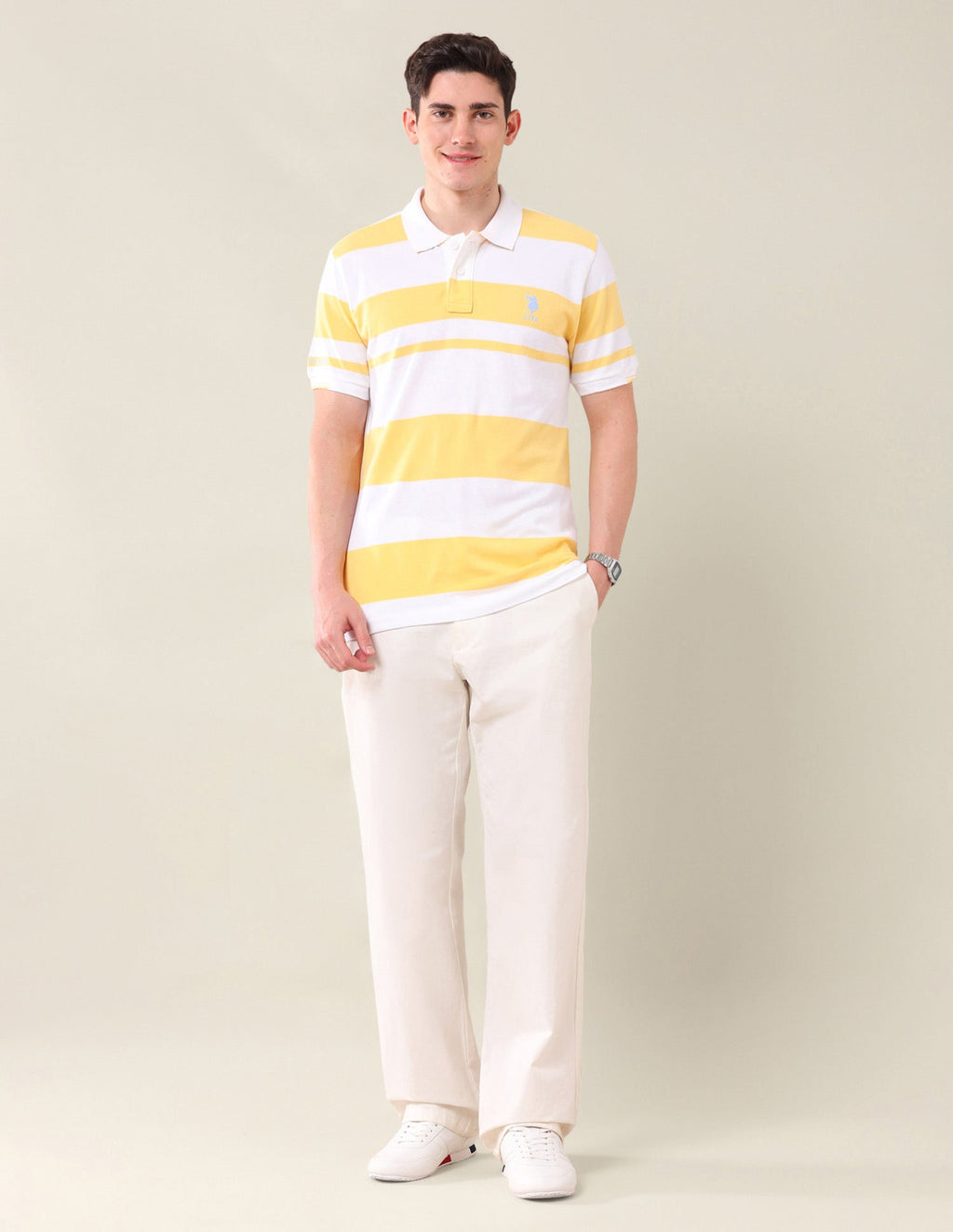 Horizontal Stripes Pure Cotton Polo Shirt