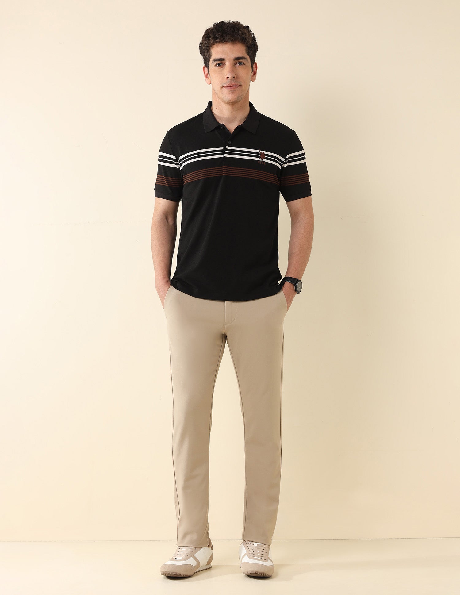 Horizontal Striped Modern Monochrome Polo Shirt