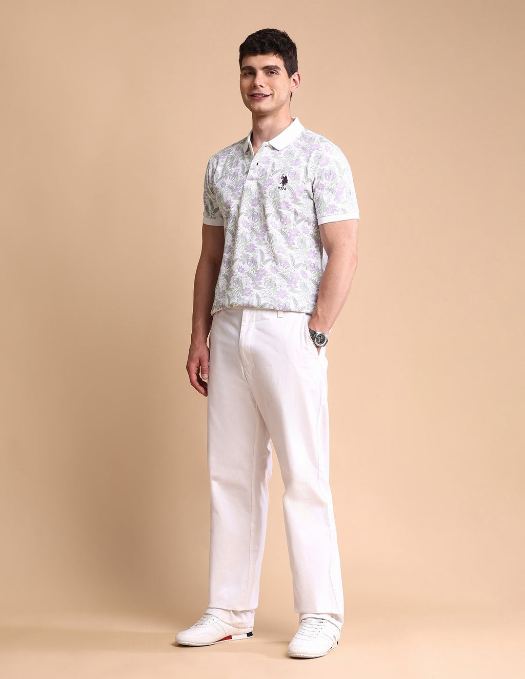 Floral Printed Slim Fit Polo Shirt